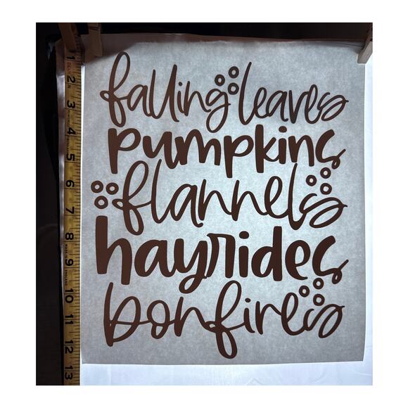 New Falling Leaves Pumpkins Flannels Hayrides Bonfire Heat Transfer T-Shirt Gift - Picture 1 of 3